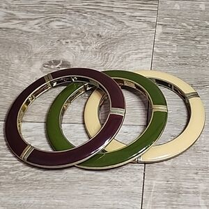 Vintage 80 90 Kiam Family Set of 3 Enamel bangle, bracelets maroon green cream
